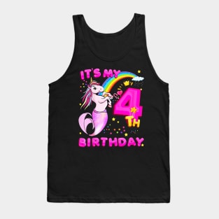 Kids 4Th Birthday Unicorn Mermicorn Mermaid For Girls Tank Top